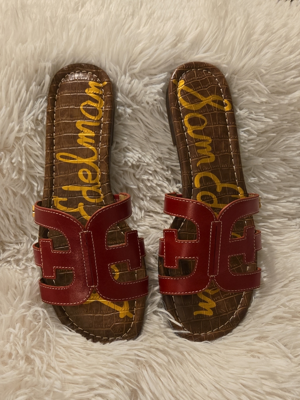 Sam Edelman Red Leather Cutout Slide Sandals